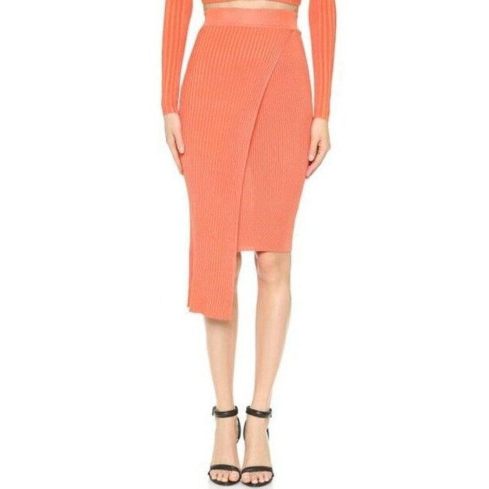 RONNY KOBO Orange CORAL Sol DRAPED Overlay SKIRT Ribbed ( M )